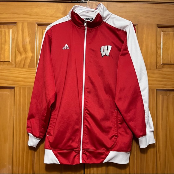 Adidas Wisconsin Badgers Red and White Track Jacket - Picture 1 of 10